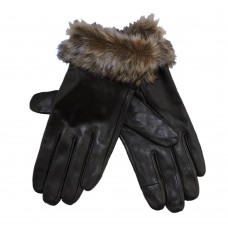 LADIES TOUCH SCREEN LEATHER GLOVES WITH FUR TRIM